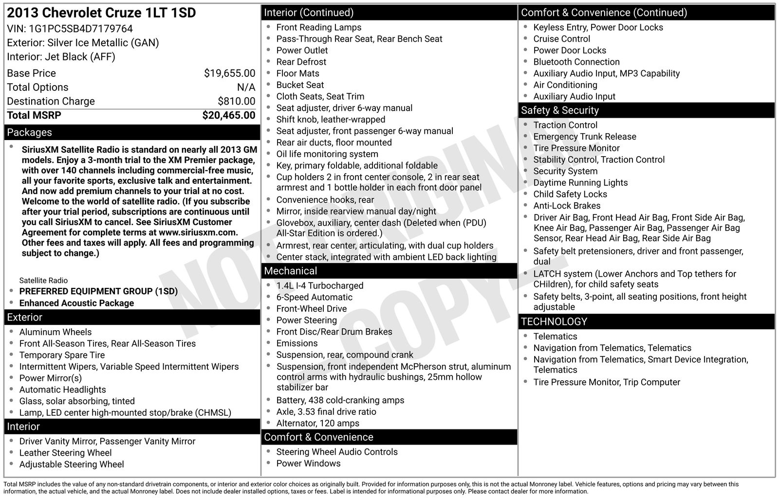 Used Car 2013 Chevrolet Cruze  1lt For Sale Under $10,000 In Austin, Texas