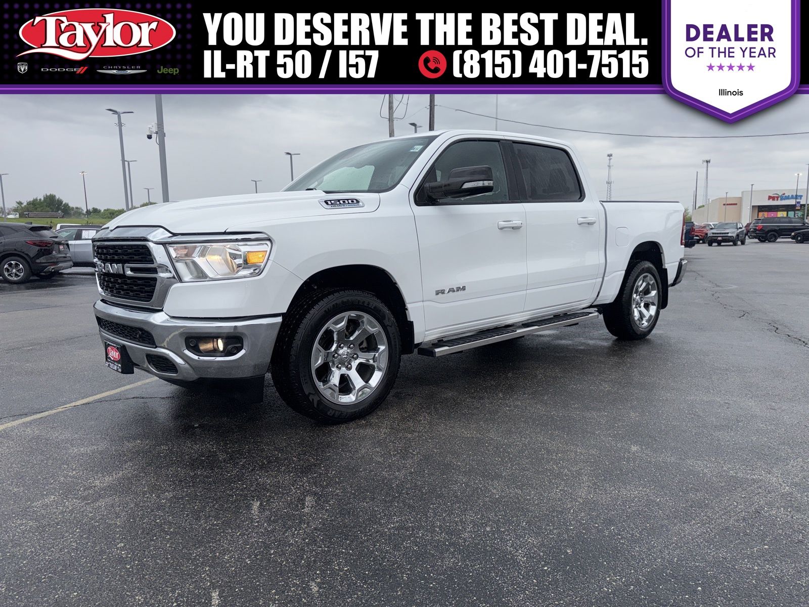Bright White Clearcoat 2022 RAM 1500 Big Horn Crew Cab 4WD Pickup Truck Four-Wheel Drive 8-Speed Automatic