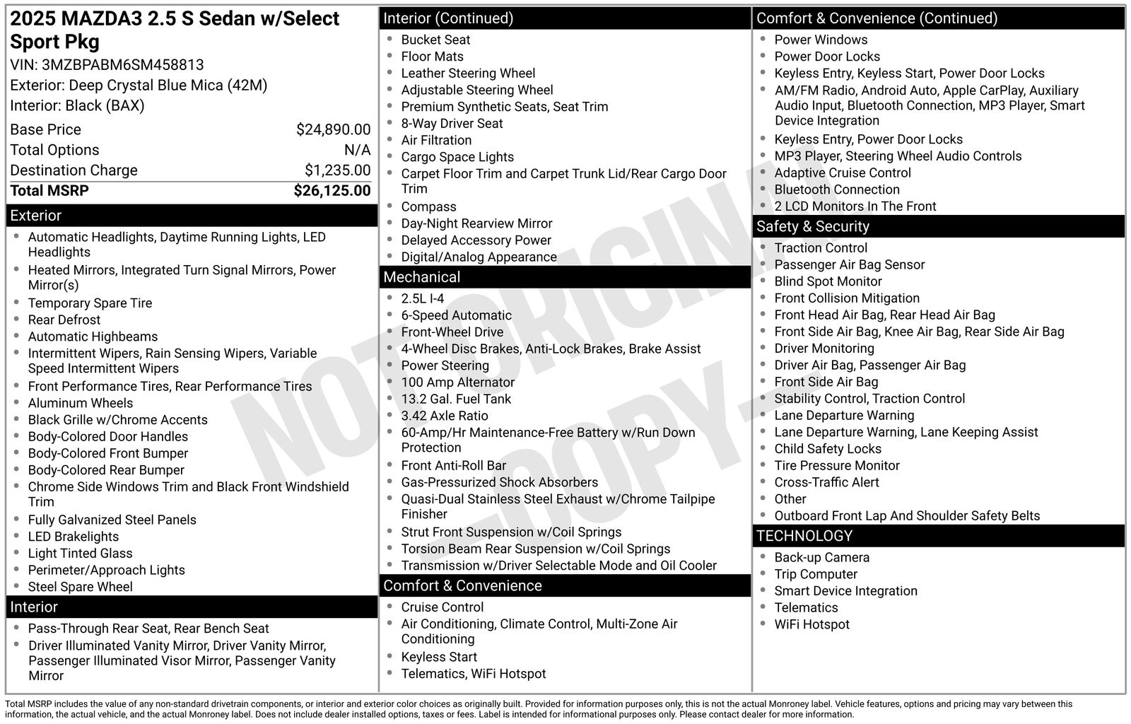 Used Car 2025 Mazda Mazda3  Sedan 2.5 S Select Sport Front Wheel Drive For Sale Under $25,000 In Austin, Texas