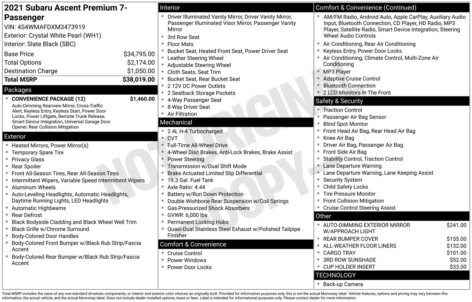 Used Car 2021 Subaru Ascent  Premium For Sale Under $20,000 In Austin, Texas