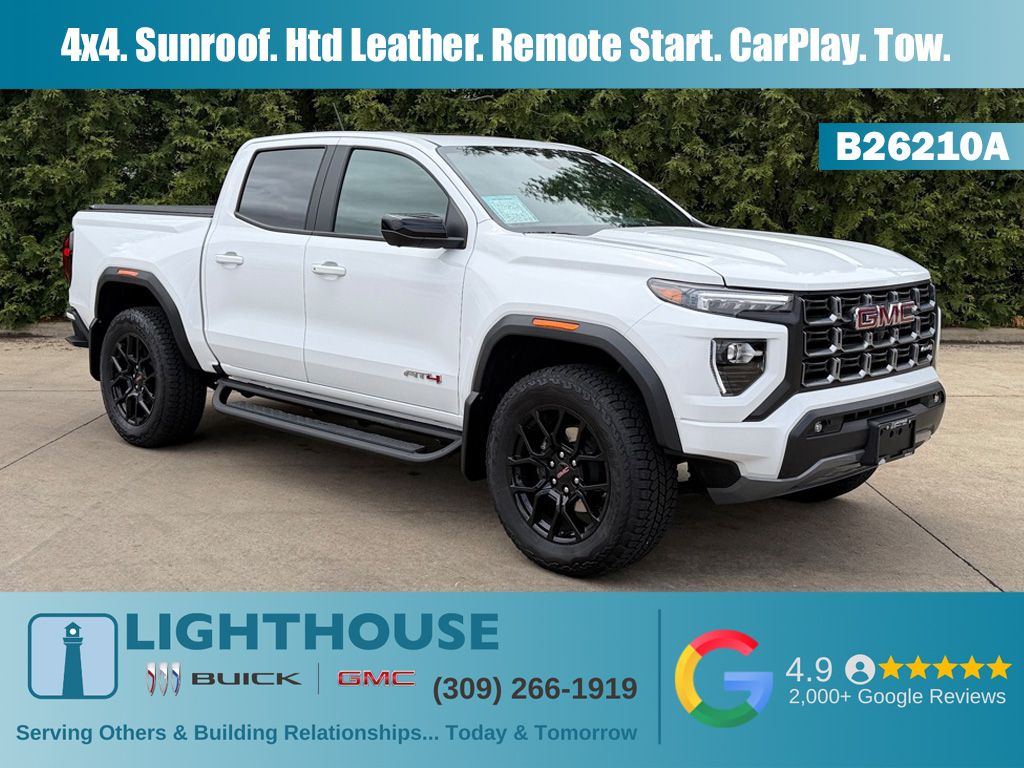 Summit White 2025 GMC Canyon AT4 Crew Cab 4WD Pickup Truck Four-Wheel Drive 8-Speed Automatic
