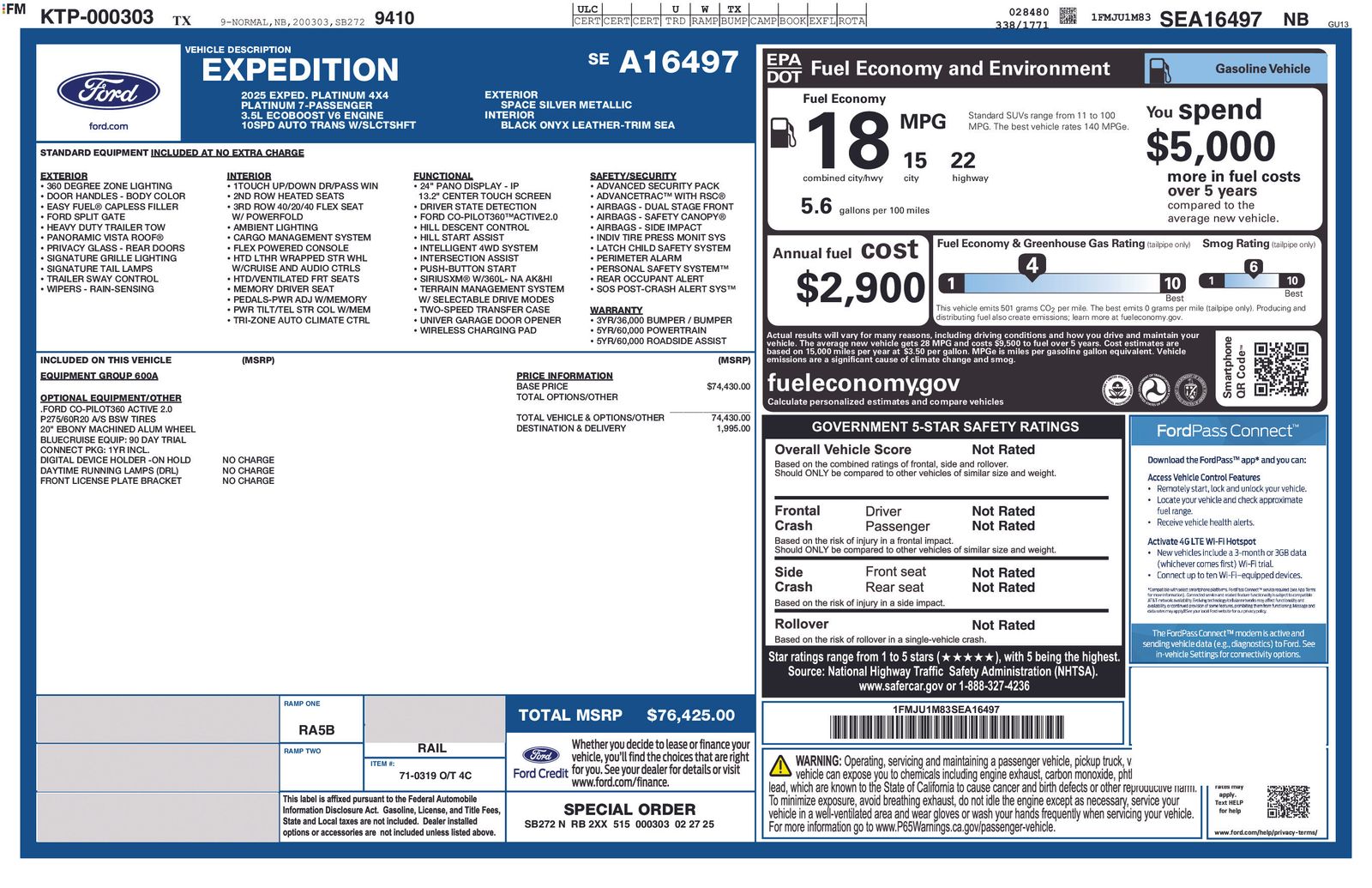 Used Car 2025 Ford Expedition  Platinum For Sale Under $70,000 In Austin, Texas