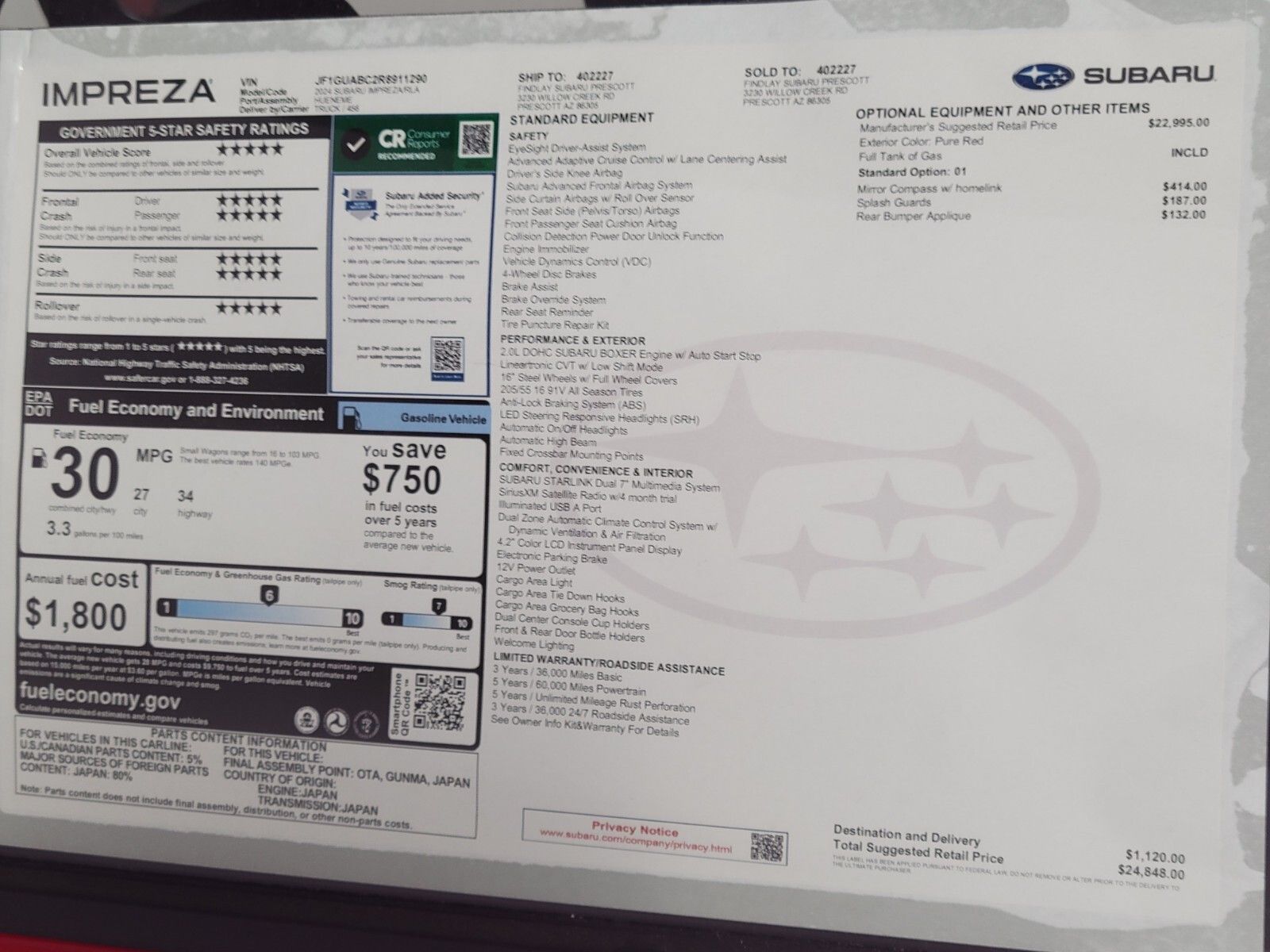 2024 Subaru Impreza Base 32