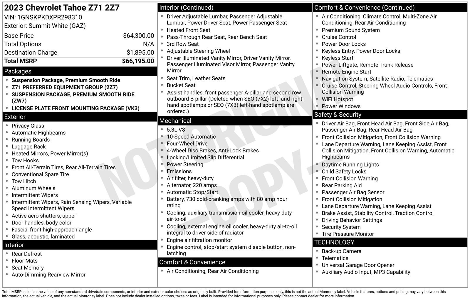 Summit White 2023 Chevrolet Tahoe SUV / Crossover Four-Wheel Drive 