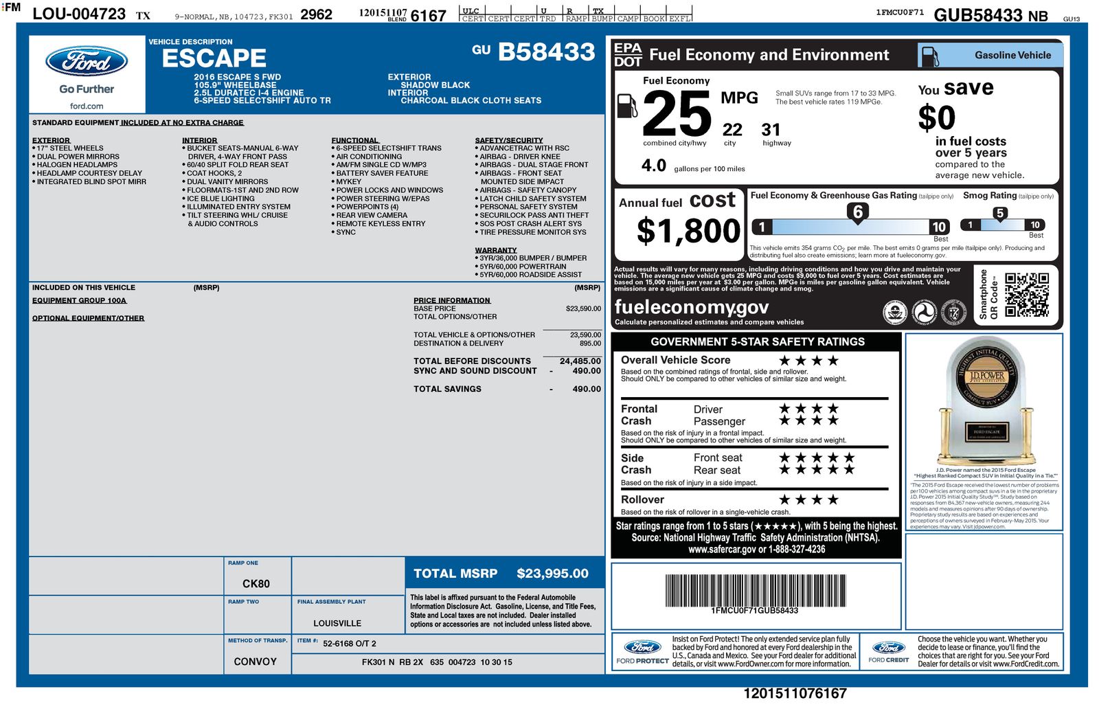 Used Car 2016 Ford Escape  S For Sale Under $10,000 In Austin, Texas
