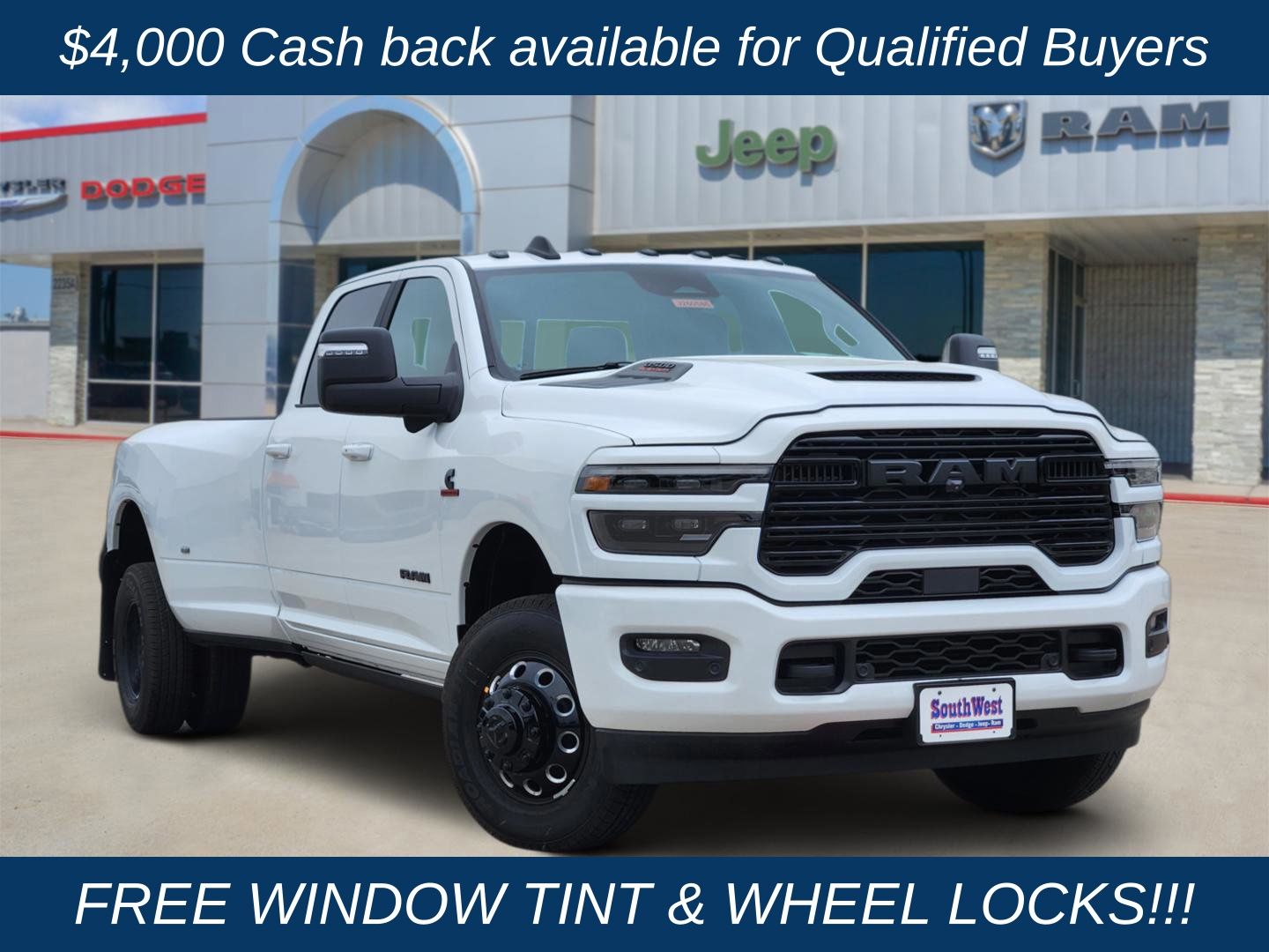 Bright White Clearcoat 2026 RAM 3500 Pickup Truck Four-Wheel Drive 8-Speed Automatic