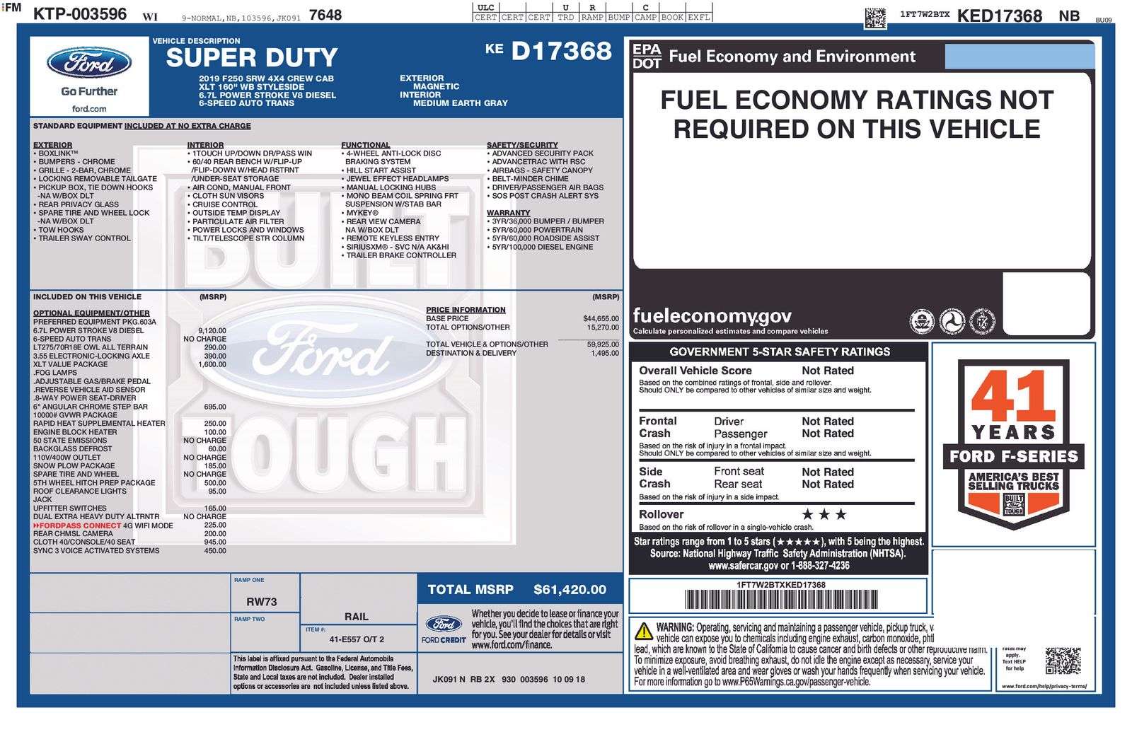 Gray (Magnetic) 2019 Ford F-250 Super Duty XLT Crew Cab 4WD Pickup Truck Four-Wheel Drive 6-Speed Automatic