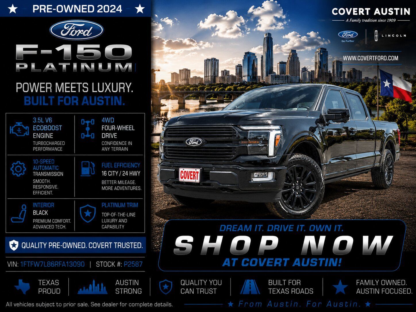 Black Metallic 2024 Ford F-150 Pickup Truck Four-Wheel Drive Automatic