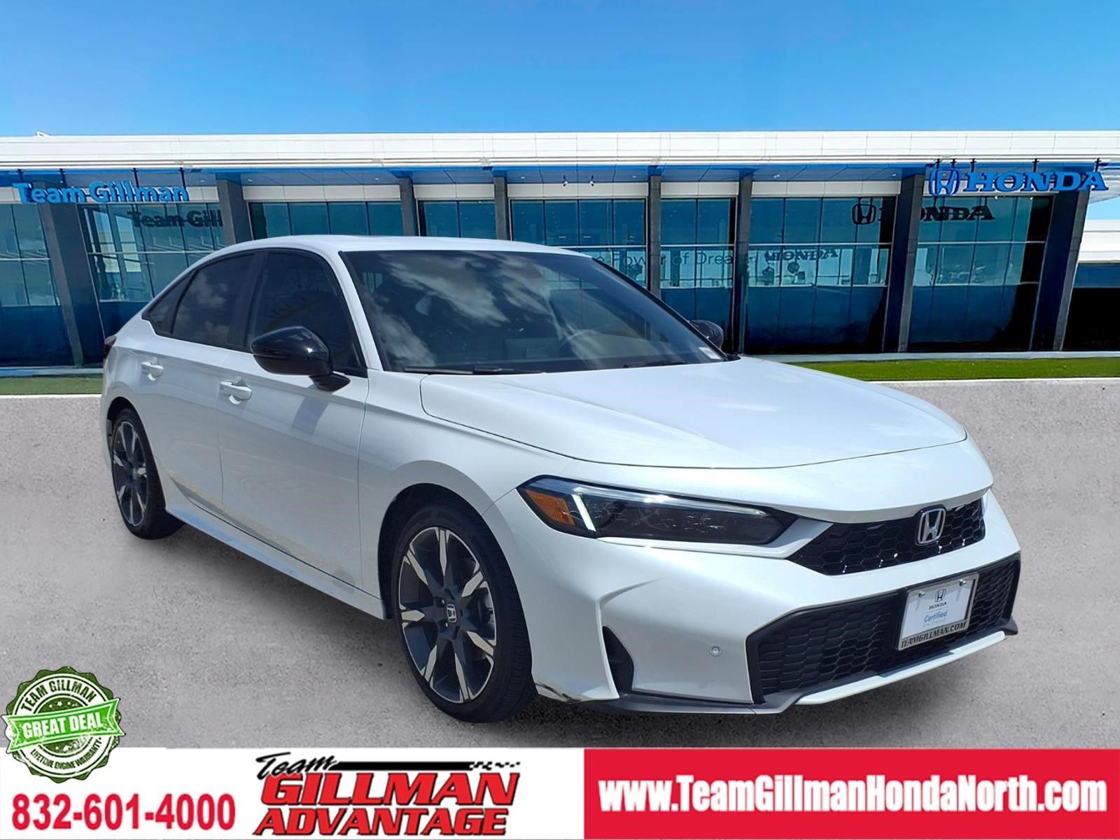 Platinum White Pearl 2025 Honda Civic Hybrid Sedan Front-Wheel Drive Continuously Variable Transmission