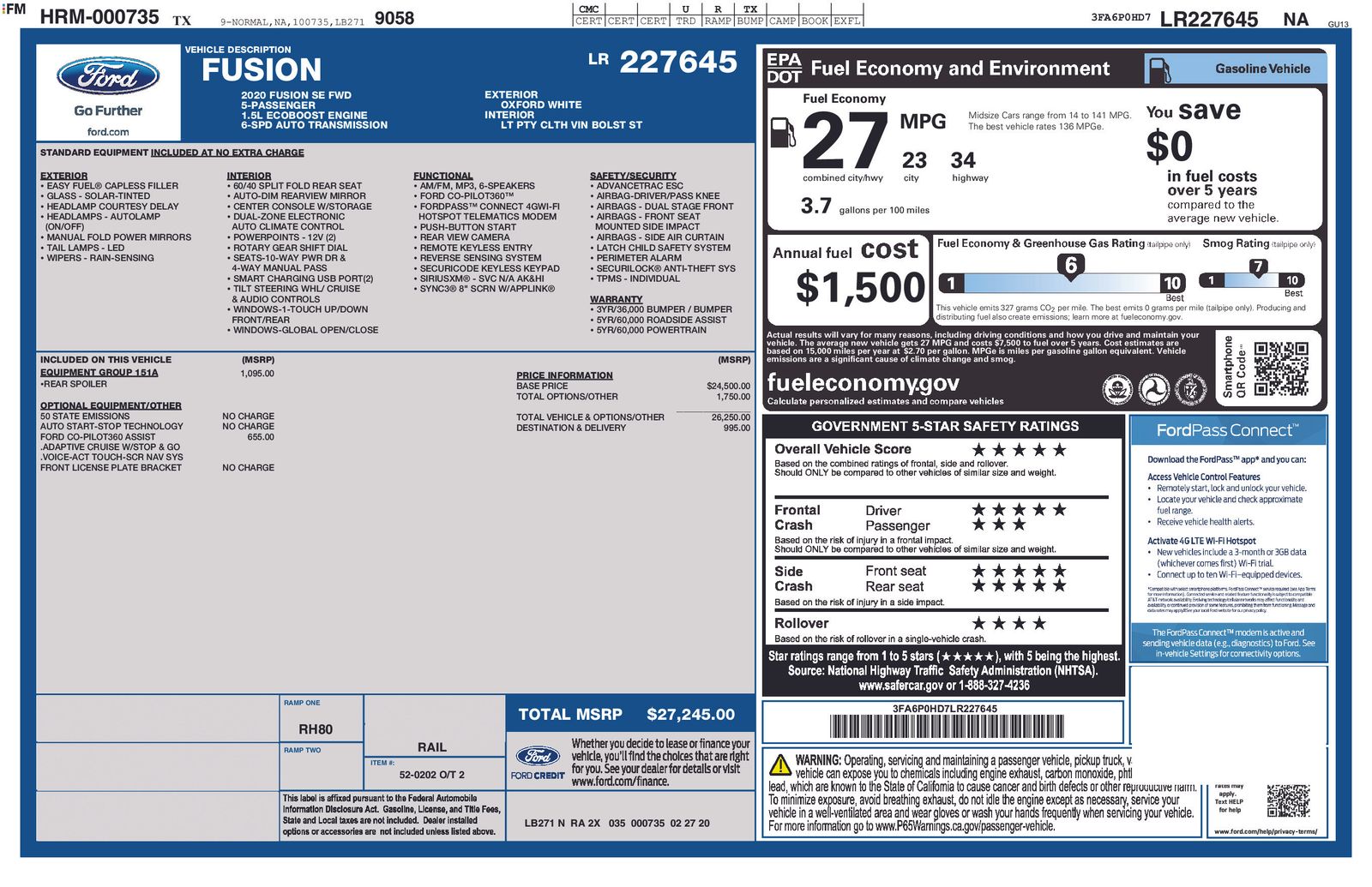 Used Car 2020 Ford Fusion  Se For Sale Under $15,000 In Austin, Texas