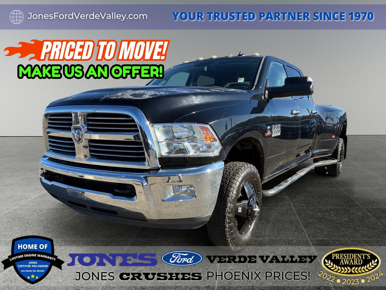 Black Clearcoat 2015 RAM 3500 Lone Star Crew Cab LB DRW 4WD Pickup Truck Four-Wheel Drive 6-Speed Automatic