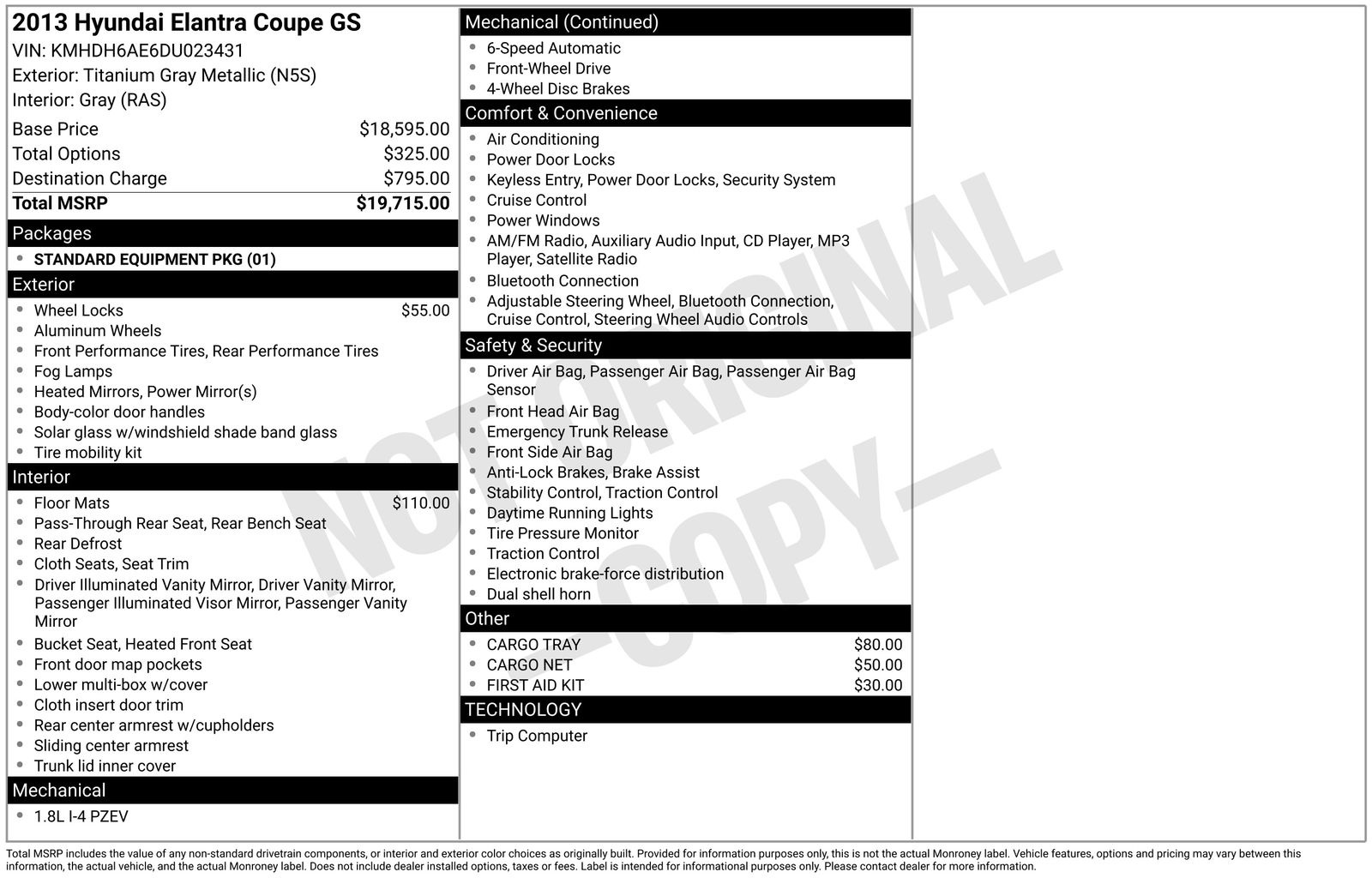 Titanium Gray Metallic 2013 Hyundai Elantra Coupe GS FWD Coupe Front-Wheel Drive 6-Speed Automatic Overdrive