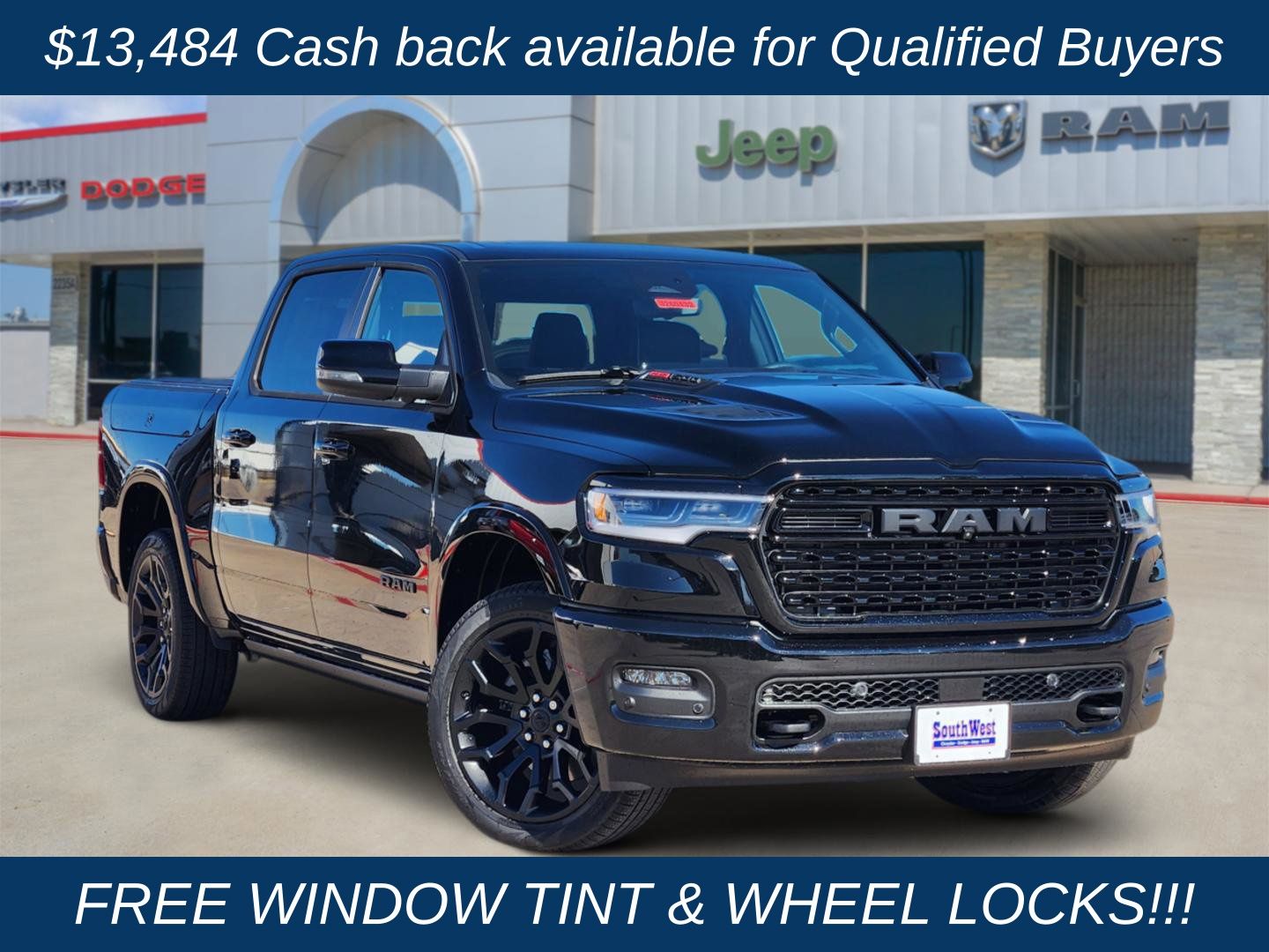 Diamond Black Crystal Pearlcoat 2026 RAM 1500 Pickup Truck Four-Wheel Drive 8-Speed Automatic