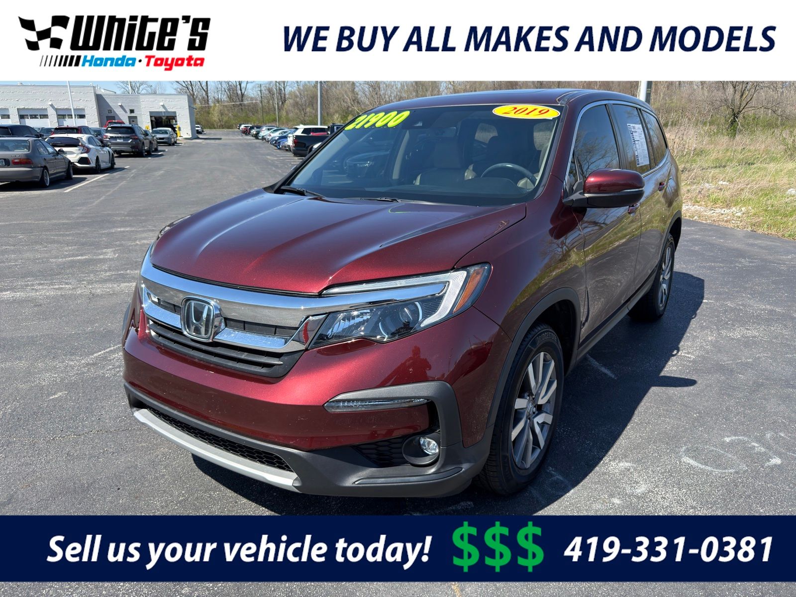 Red (Deep Scarlet Pearl) 2019 Honda Pilot EX-L AWD SUV / Crossover All-Wheel Drive 6-Speed Automatic