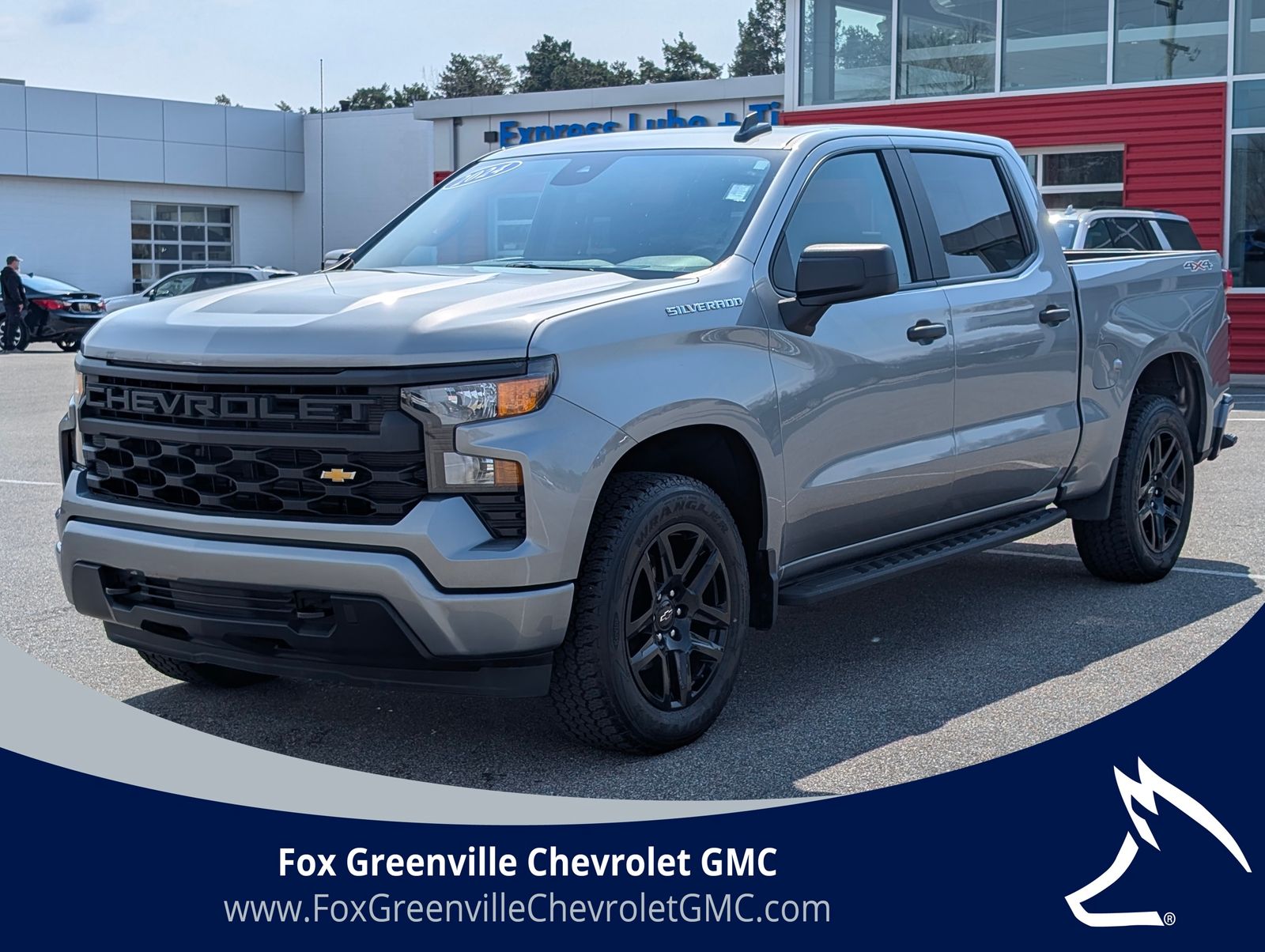 Sterling Gray Metallic 2024 Chevrolet Silverado 1500 Custom Crew Cab 4WD Pickup Truck Four-Wheel Drive 8-Speed Automatic