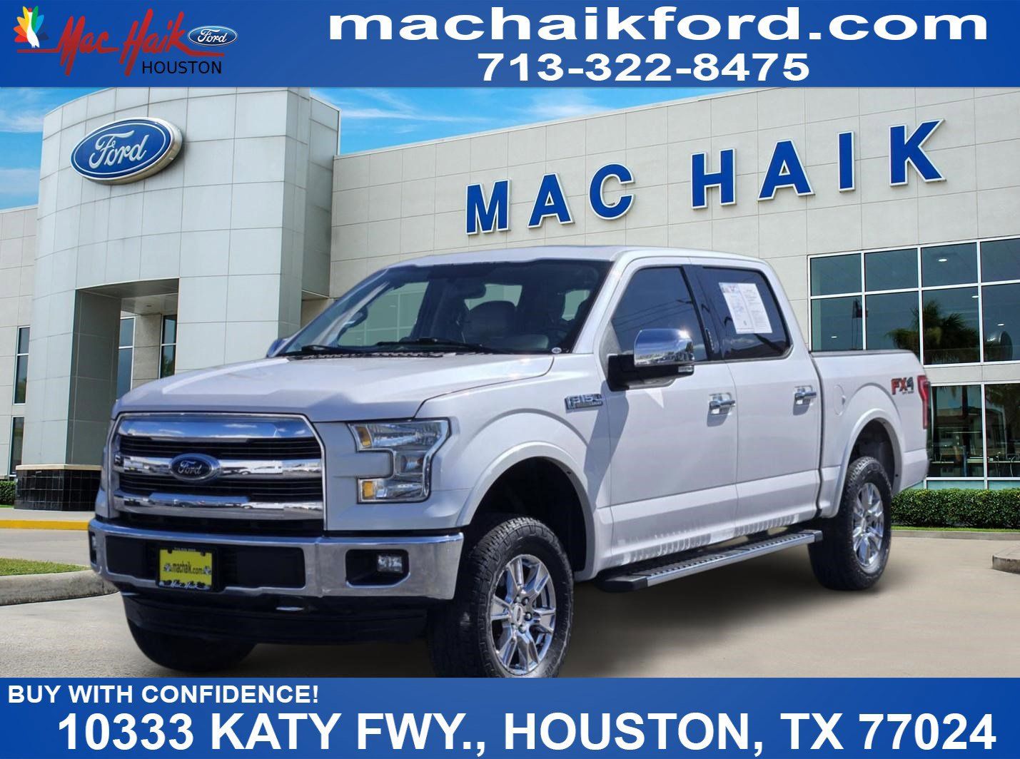 White Platinum Clearcoat Metallic 2015 Ford F-150 Lariat SuperCrew 4WD Pickup Truck Four-Wheel Drive 6-Speed Automatic