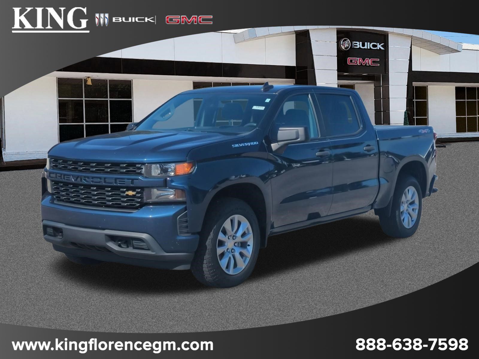 Blue Metallic 2020 Chevrolet Silverado 1500 Custom Crew Cab 4WD Pickup Truck Four-Wheel Drive 8-Speed Automatic