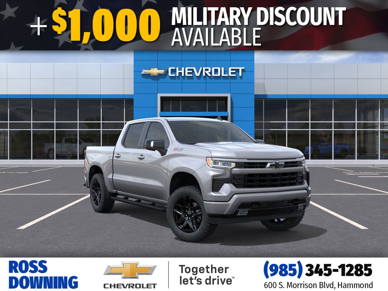 Sterling Gray Metallic 2026 Chevrolet Silverado 1500 RST Crew Cab 4WD Pickup Truck Four-Wheel Drive Automatic