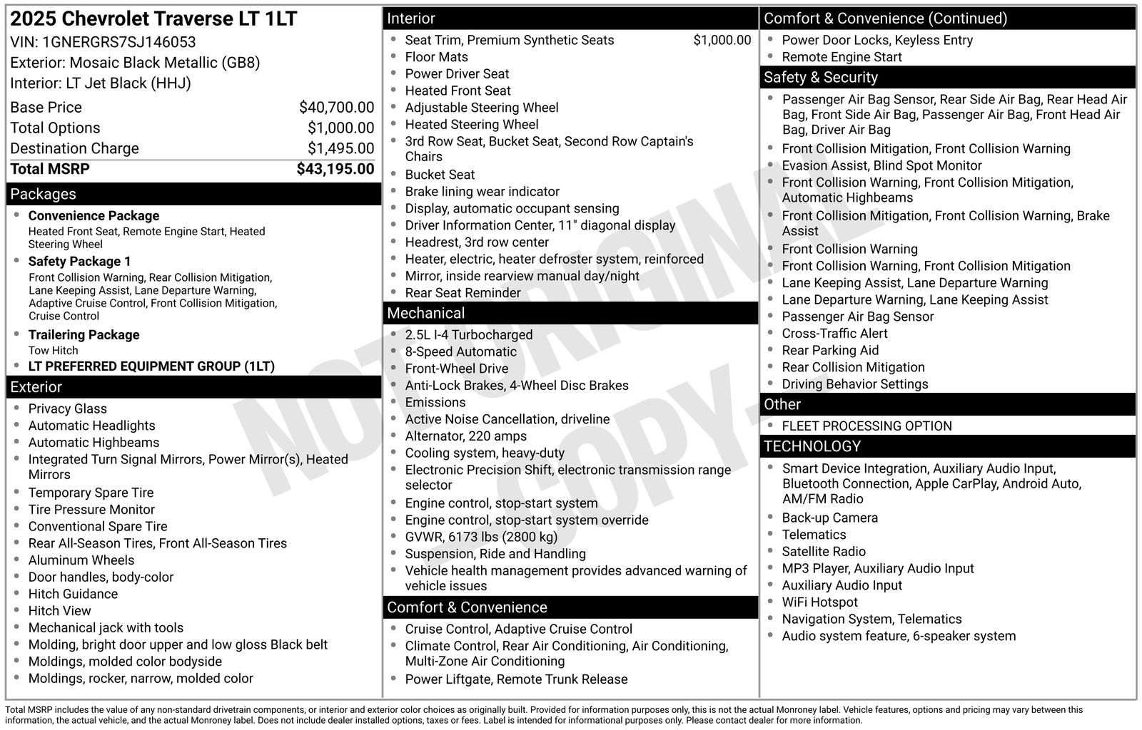 Mosaic Black Metallic 2025 Chevrolet Traverse SUV / Crossover Front-Wheel Drive 8-Speed Automatic