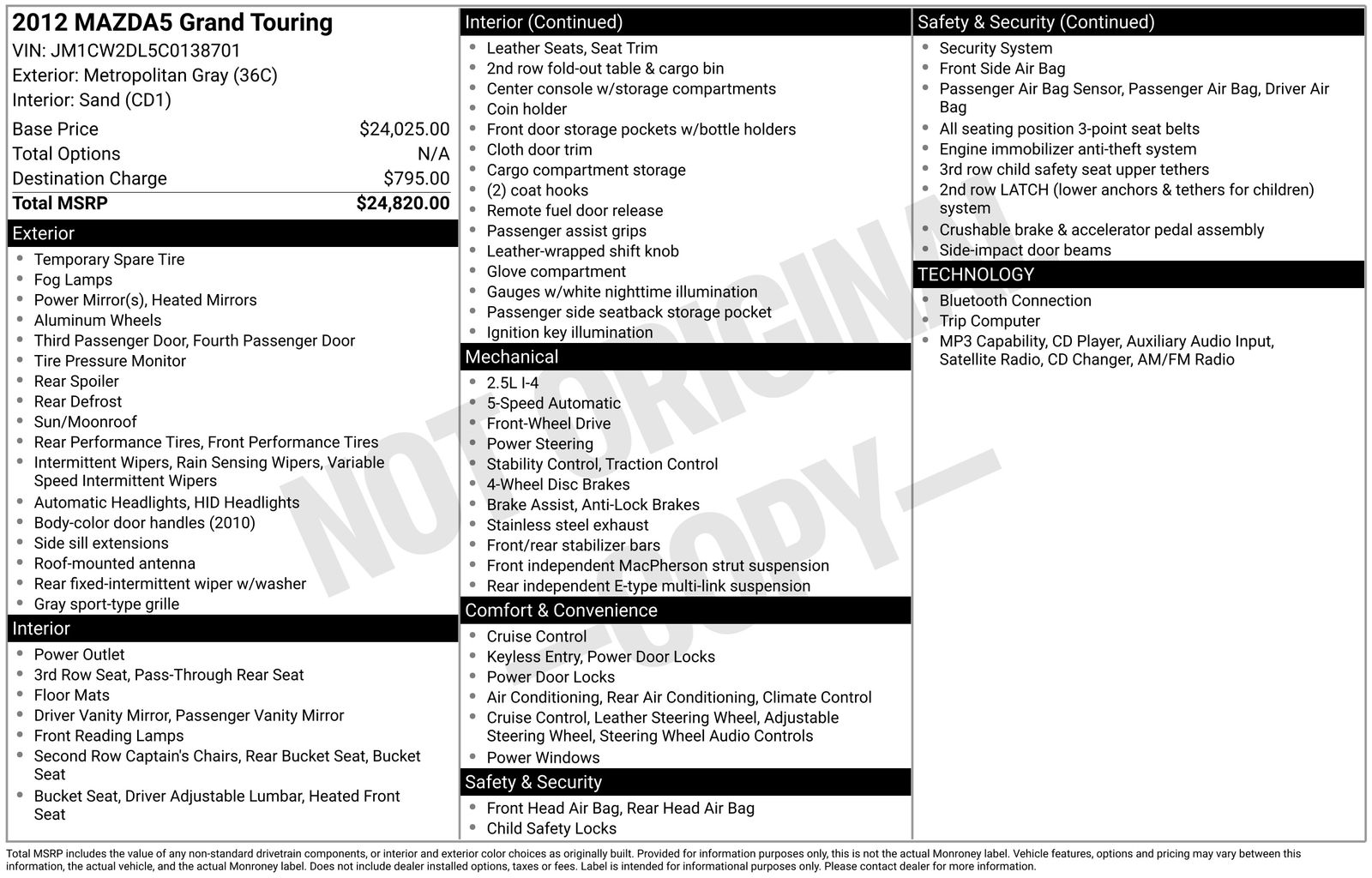 Used Car 2012 Mazda Mazda5  Grand Touring For Sale Under $10,000 In Austin, Texas