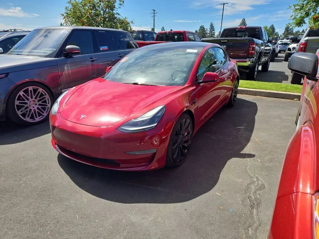 Red Multi-Coat 2021 Tesla Model 3 Sedan All-Wheel Drive 1-Speed Automatic