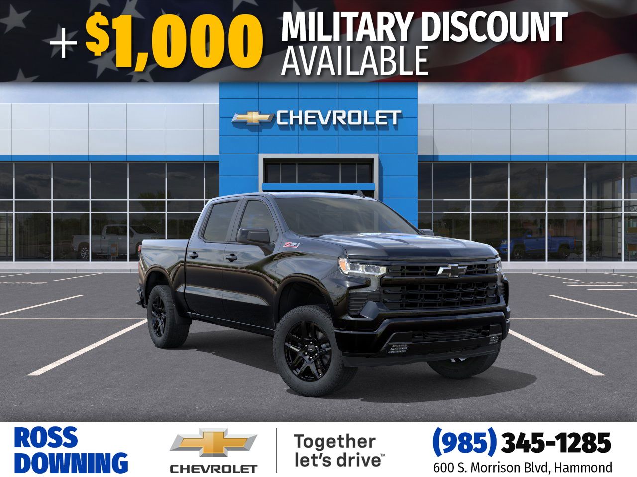 Black 2026 Chevrolet Silverado 1500 RST Crew Cab 4WD Pickup Truck Four-Wheel Drive Automatic