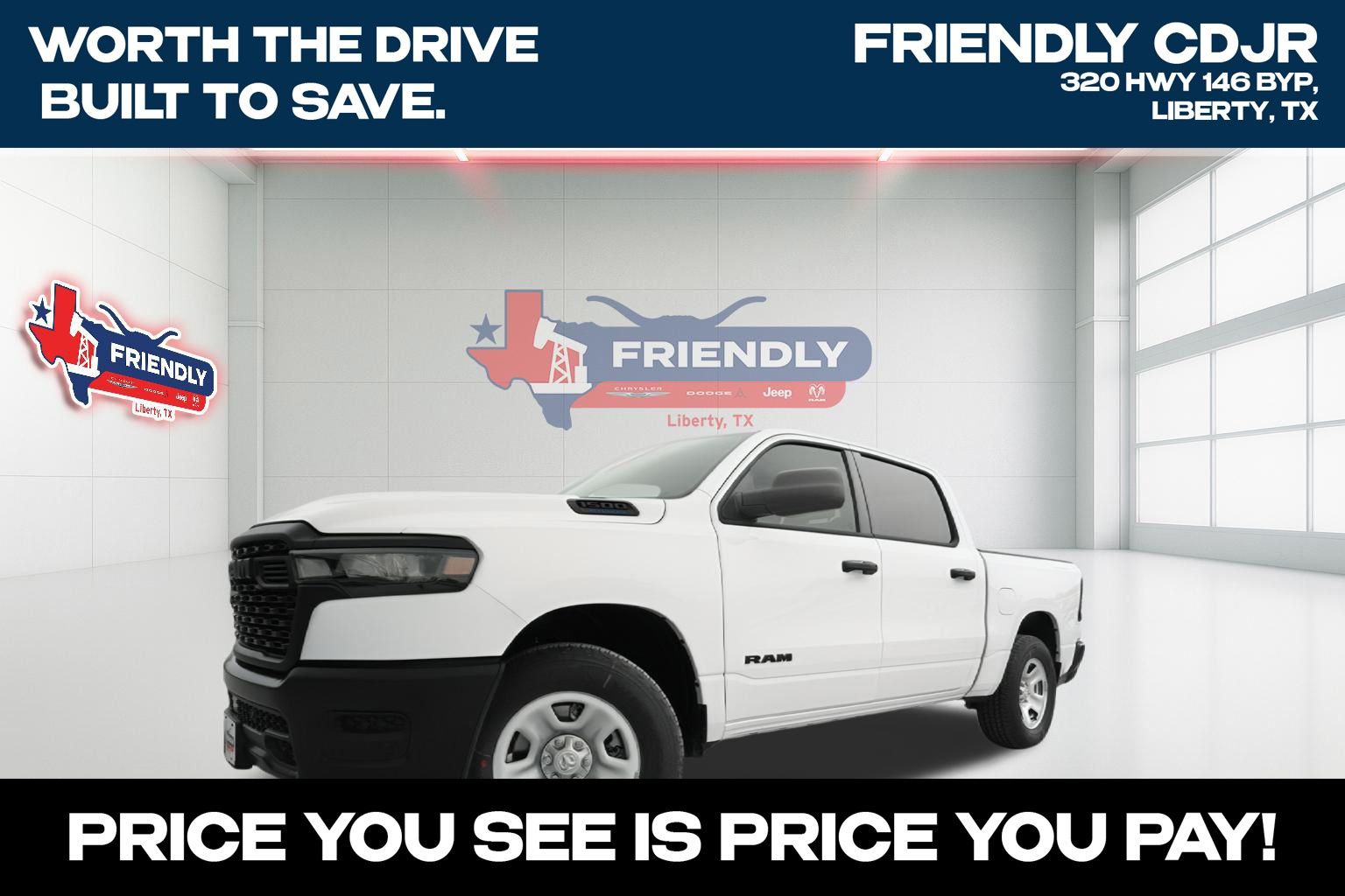 Bright White Clearcoat 2026 RAM 1500 Tradesman Crew Cab 4WD Pickup Truck Four-Wheel Drive 8-Speed Automatic
