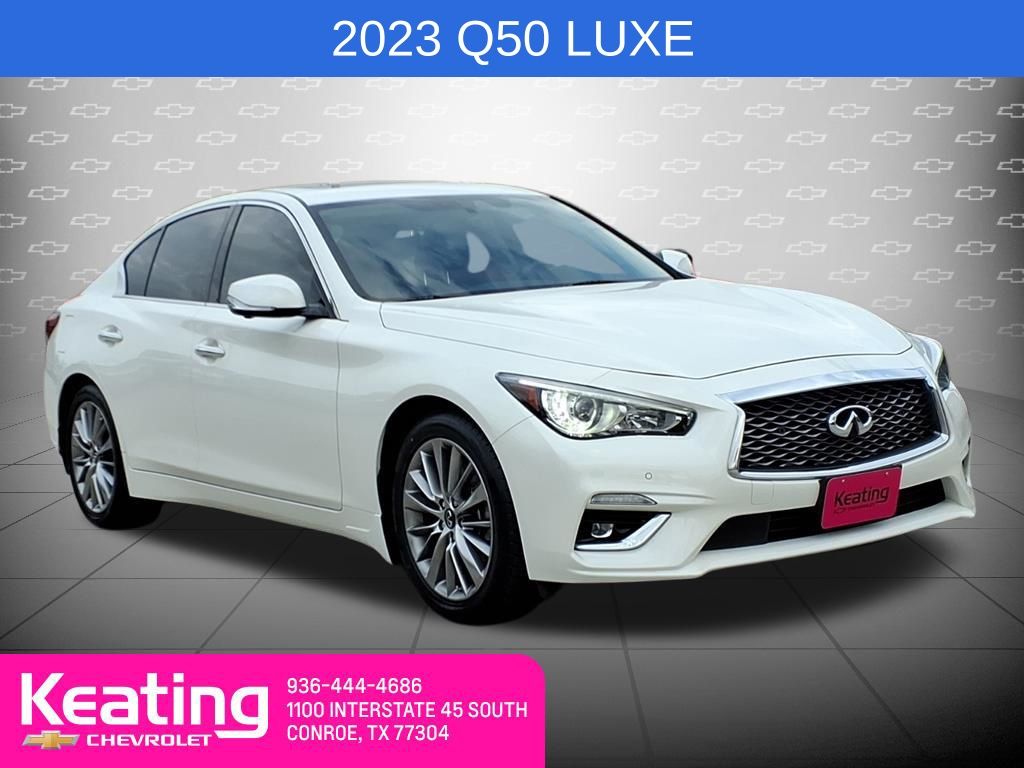 Majestic White 2023 INFINITI Q50 Luxe RWD Sedan Rear-Wheel Drive 7-Speed Automatic Overdrive