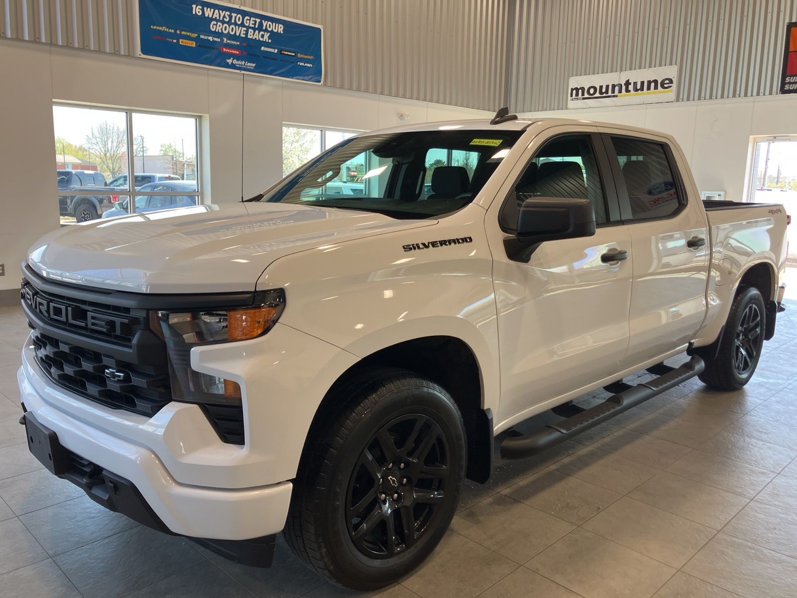 White 2024 Chevrolet Silverado 1500 Custom Crew Cab 4WD Pickup Truck Four-Wheel Drive 8-Speed Automatic