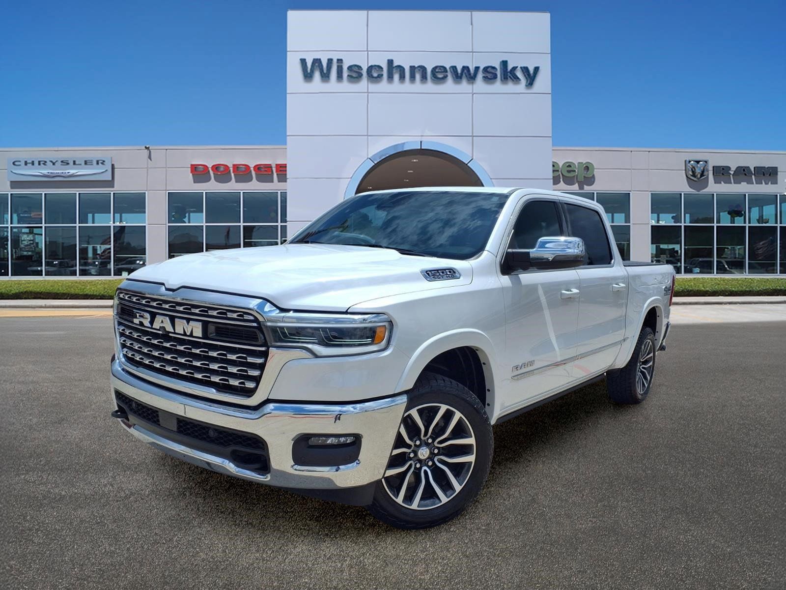 Ivory White Tri-Coat Pearlcoat 2025 RAM 1500 Limited Crew Cab 4WD Pickup Truck Four-Wheel Drive 8-Speed Automatic