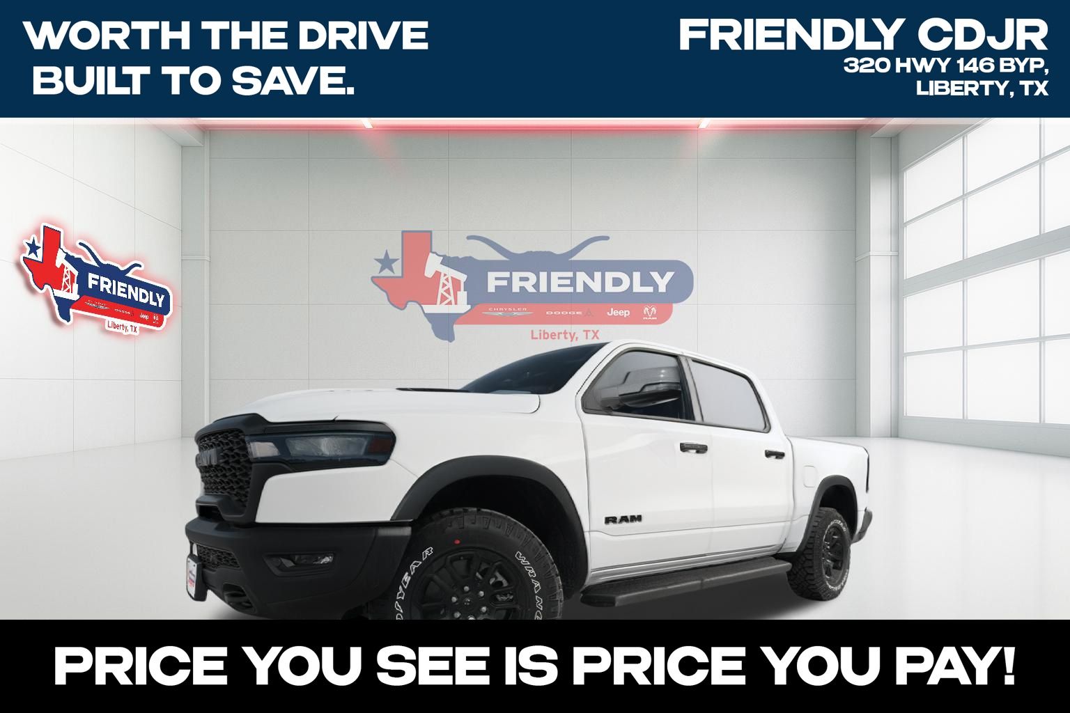 Bright White Clearcoat 2026 RAM 1500 Pickup Truck Four-Wheel Drive 8-Speed Automatic