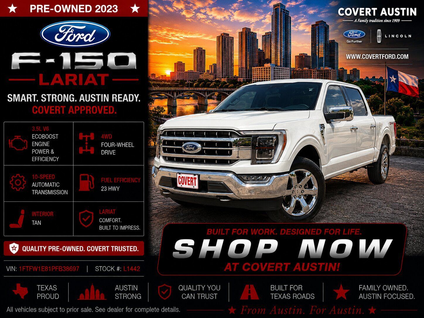 White Metallic 2023 Ford F-150 Pickup Truck Four-Wheel Drive Automatic