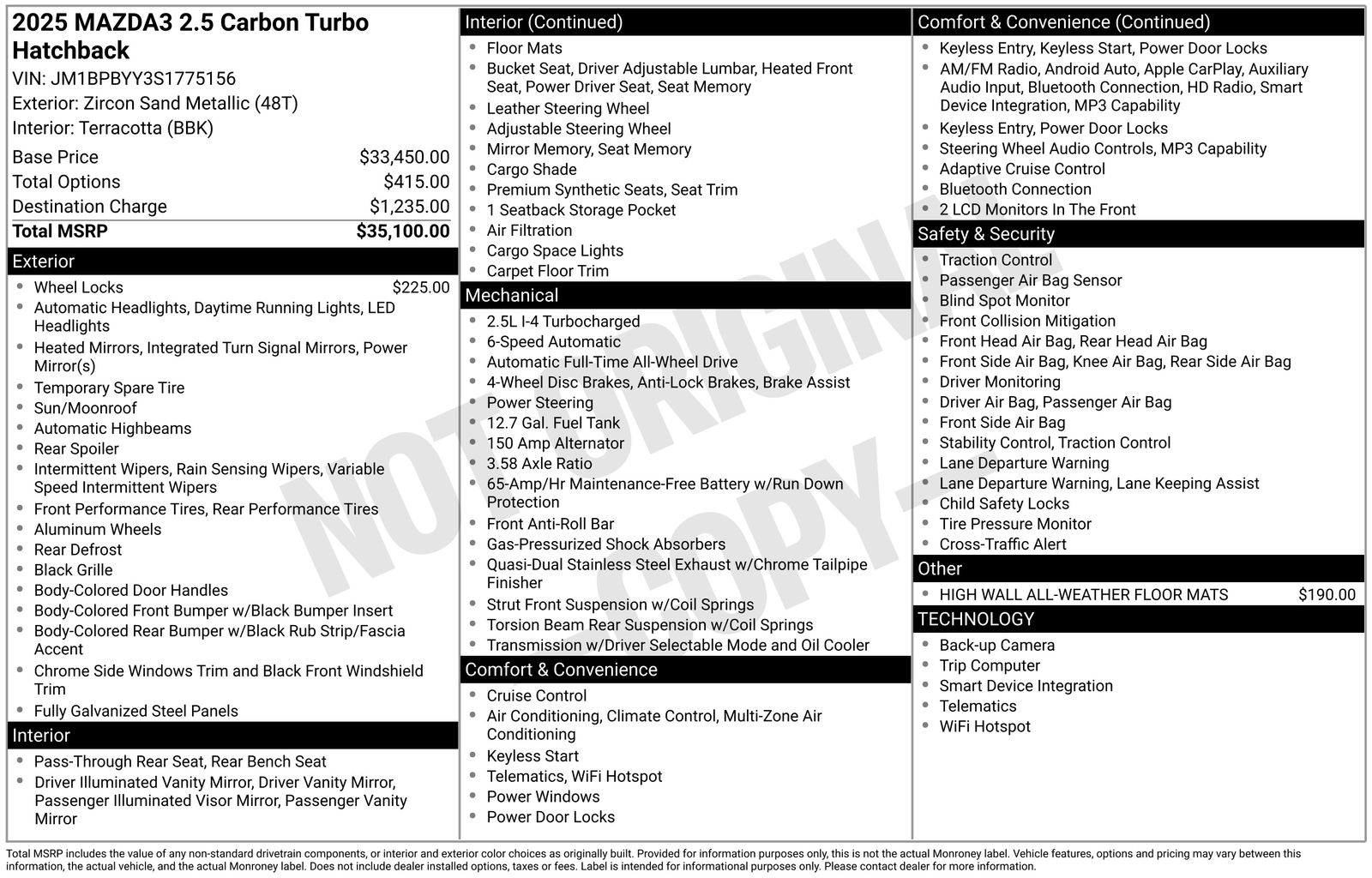 Used Car 2025 Mazda Mazda3  2.5 Carbon Turbo For Sale Under $30,000 In Austin, Texas