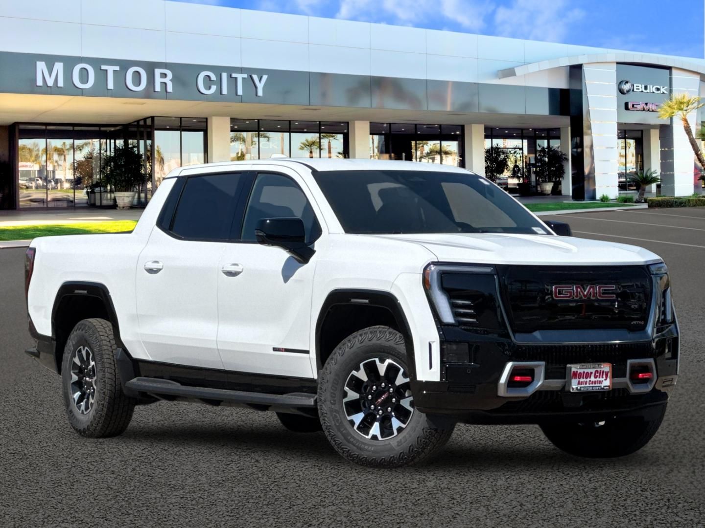 Summit White 2026 GMC Sierra EV AT4 Crew Cab (Extended Range) e4WD Pickup Truck All-Wheel Drive 1-Speed Automatic