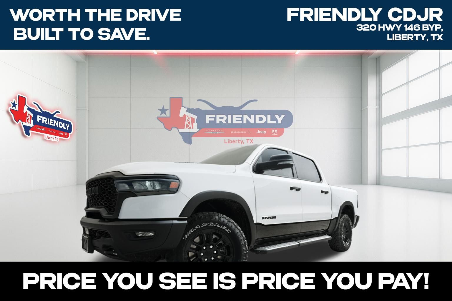 Bright White Clearcoat 2026 RAM 1500 Pickup Truck Four-Wheel Drive 8-Speed Automatic
