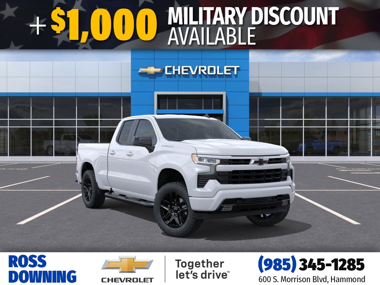 Summit White 2026 Chevrolet Silverado 1500 RST Double Cab 4WD Pickup Truck Four-Wheel Drive 8-Speed Automatic