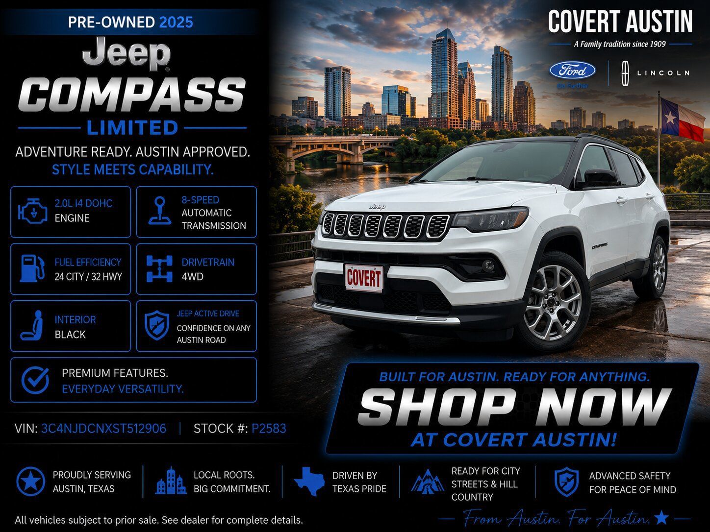 Bright White Clearcoat 2025 Jeep Compass SUV / Crossover Four-Wheel Drive 8-Speed Automatic