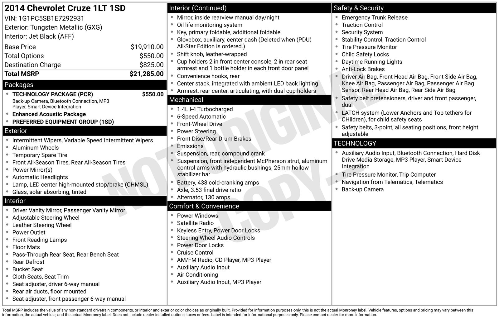 Used Car 2014 Chevrolet Cruze  1lt For Sale Under $10,000 In Austin, Texas