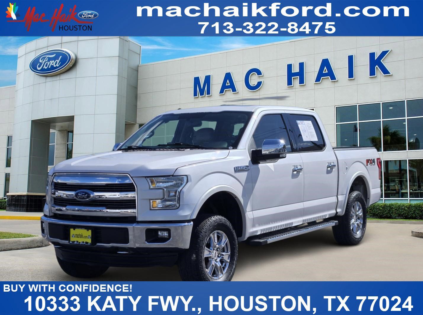 White Platinum Clearcoat Metallic 2015 Ford F-150 Lariat SuperCrew 4WD Pickup Truck Four-Wheel Drive 6-Speed Automatic