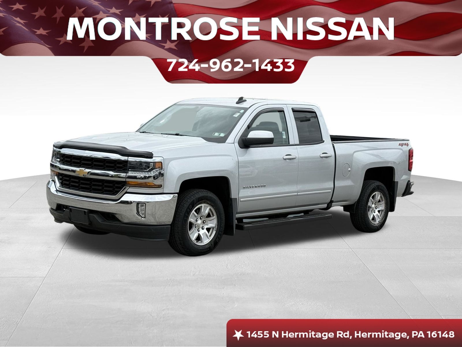 Silver Ice Metallic 2018 Chevrolet Silverado 1500 Pickup Truck Four-Wheel Drive 6-Speed Automatic Overdrive