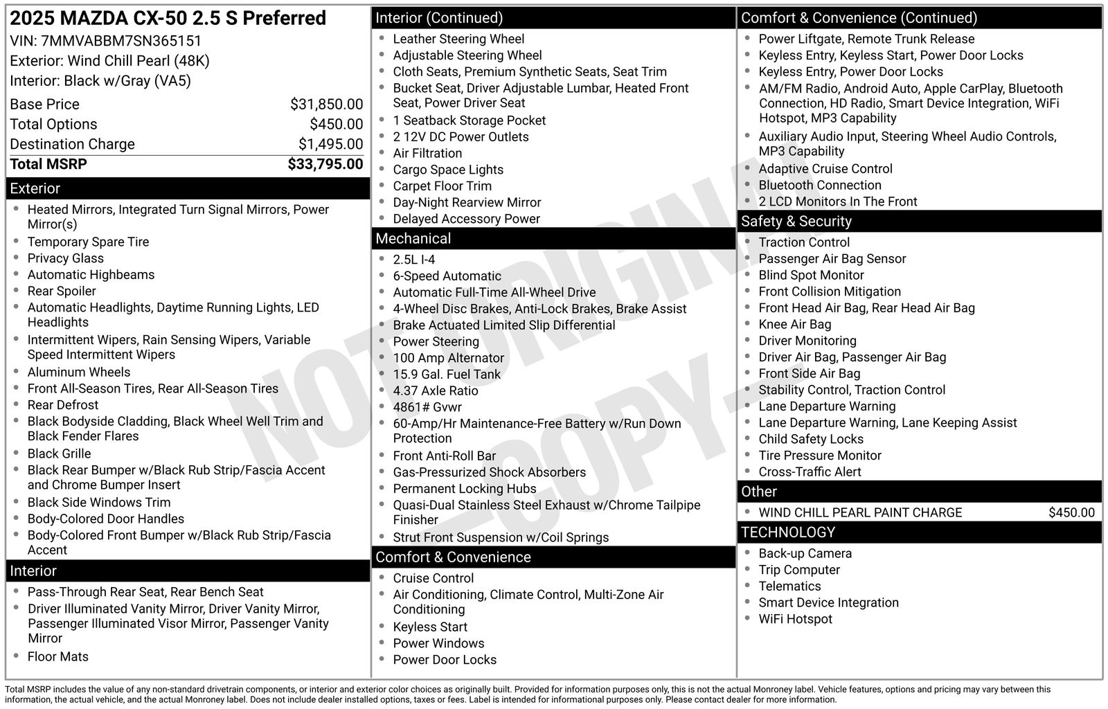 White 2025 Mazda CX-50 2.5 S Preferred AWD SUV / Crossover All-Wheel Drive 6-Speed Automatic