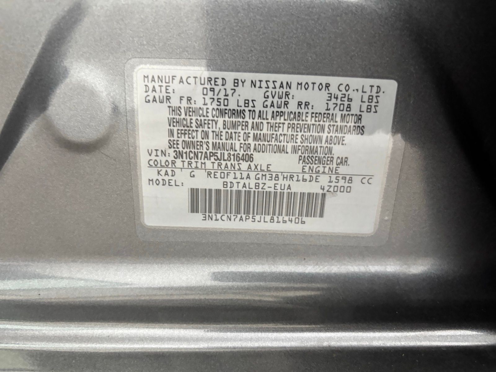 Used Car 2018 Nissan Versa  1.6 Sv For Sale Under $10,000 In Austin, Texas