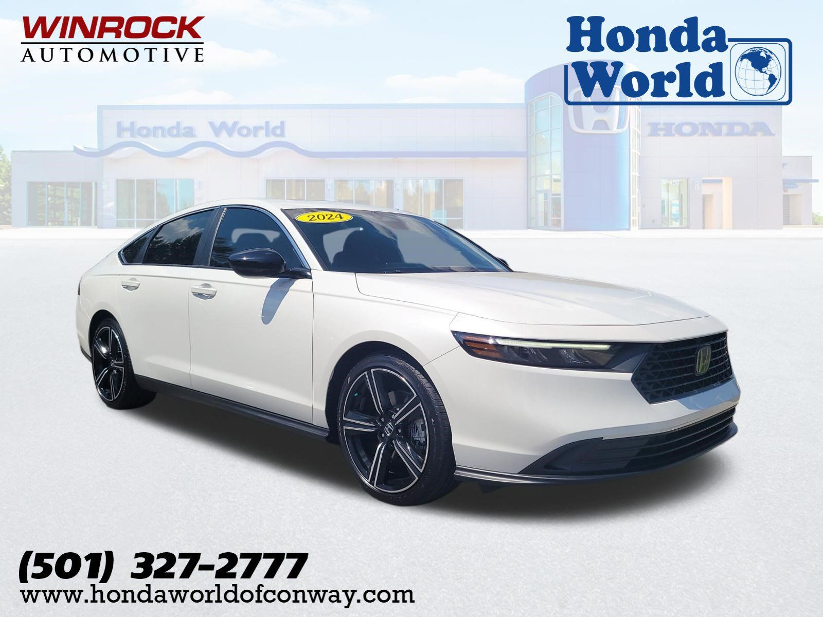 Platinum White 2024 Honda Accord Hybrid Sedan Front-Wheel Drive Continuously Variable Transmission