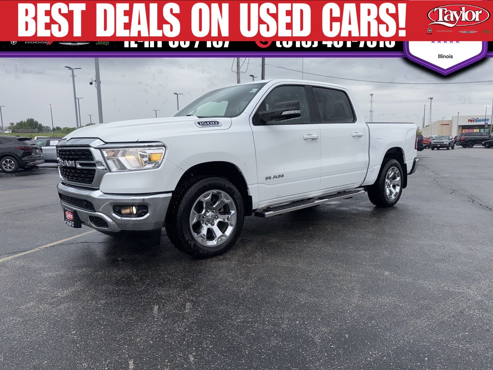 Bright White Clearcoat 2022 RAM 1500 Big Horn Crew Cab 4WD Pickup Truck Four-Wheel Drive 8-Speed Automatic