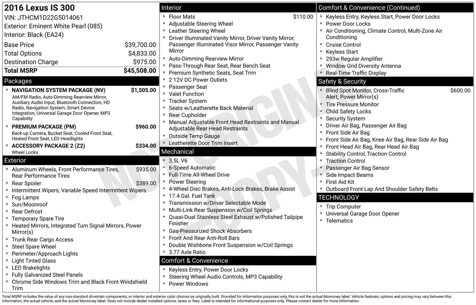 White Pearl 2016 Lexus IS 300 AWD Sedan All-Wheel Drive 6-Speed Automatic