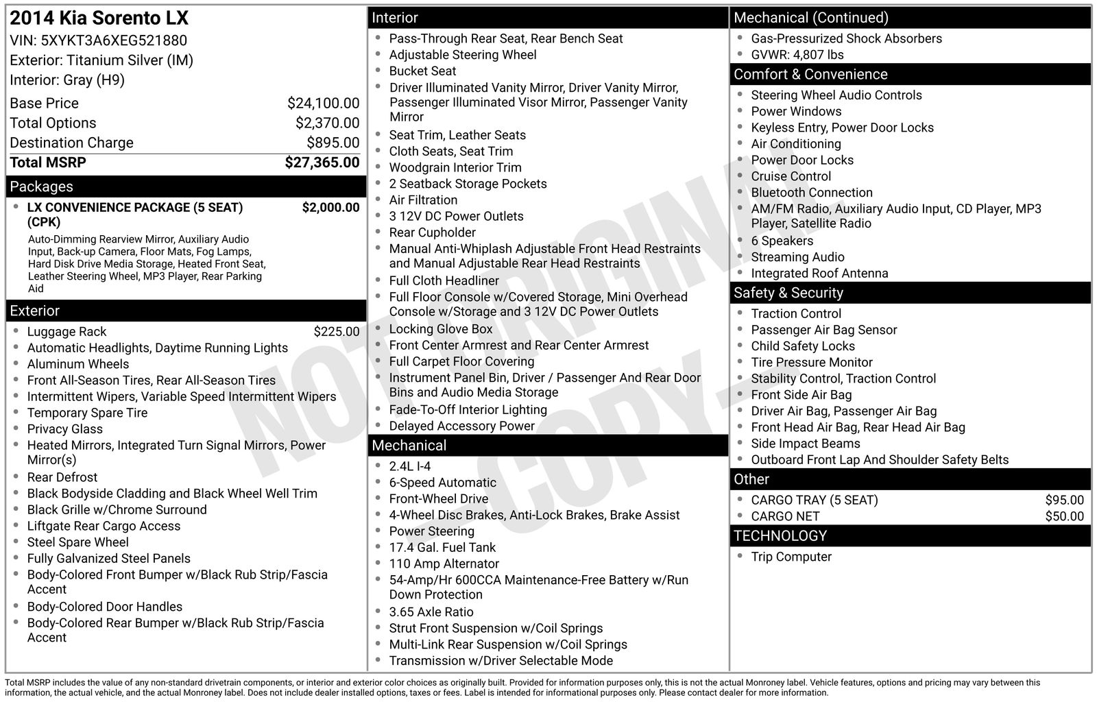 Used Car 2014 Kia Sorento  Lx For Sale Under $10,000 In Austin, Texas