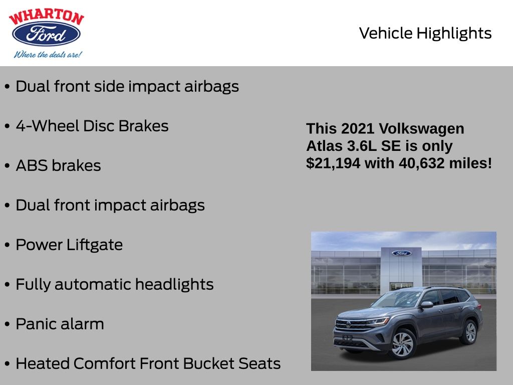 2021 Volkswagen Atlas 3.6L V6 SE w/Technology Gray at Bayway Cadillac of The Woodlands