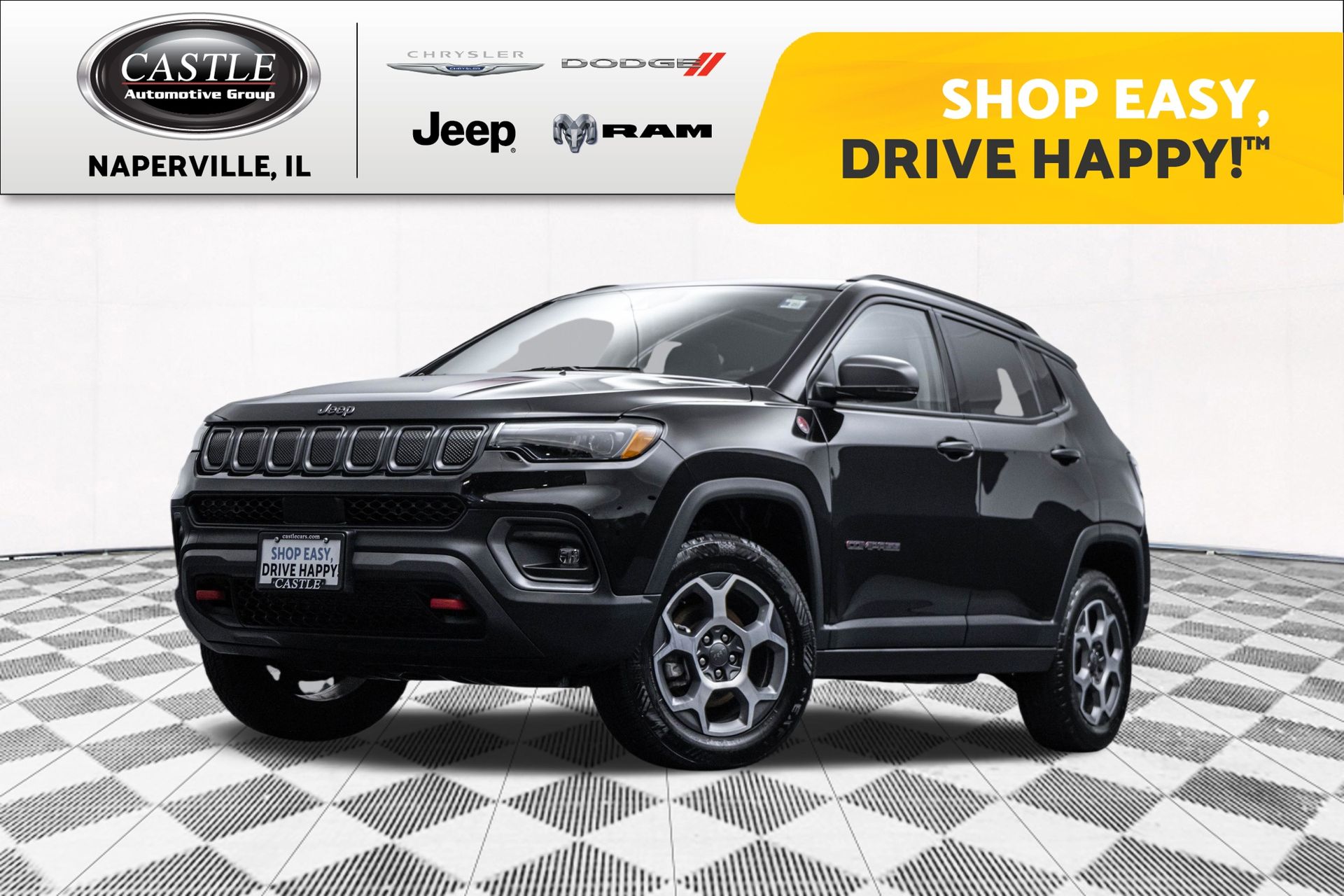 Diamond Black Crystal Pearlcoat 2022 Jeep Compass Trailhawk 4WD SUV / Crossover Four-Wheel Drive 9-Speed Automatic
