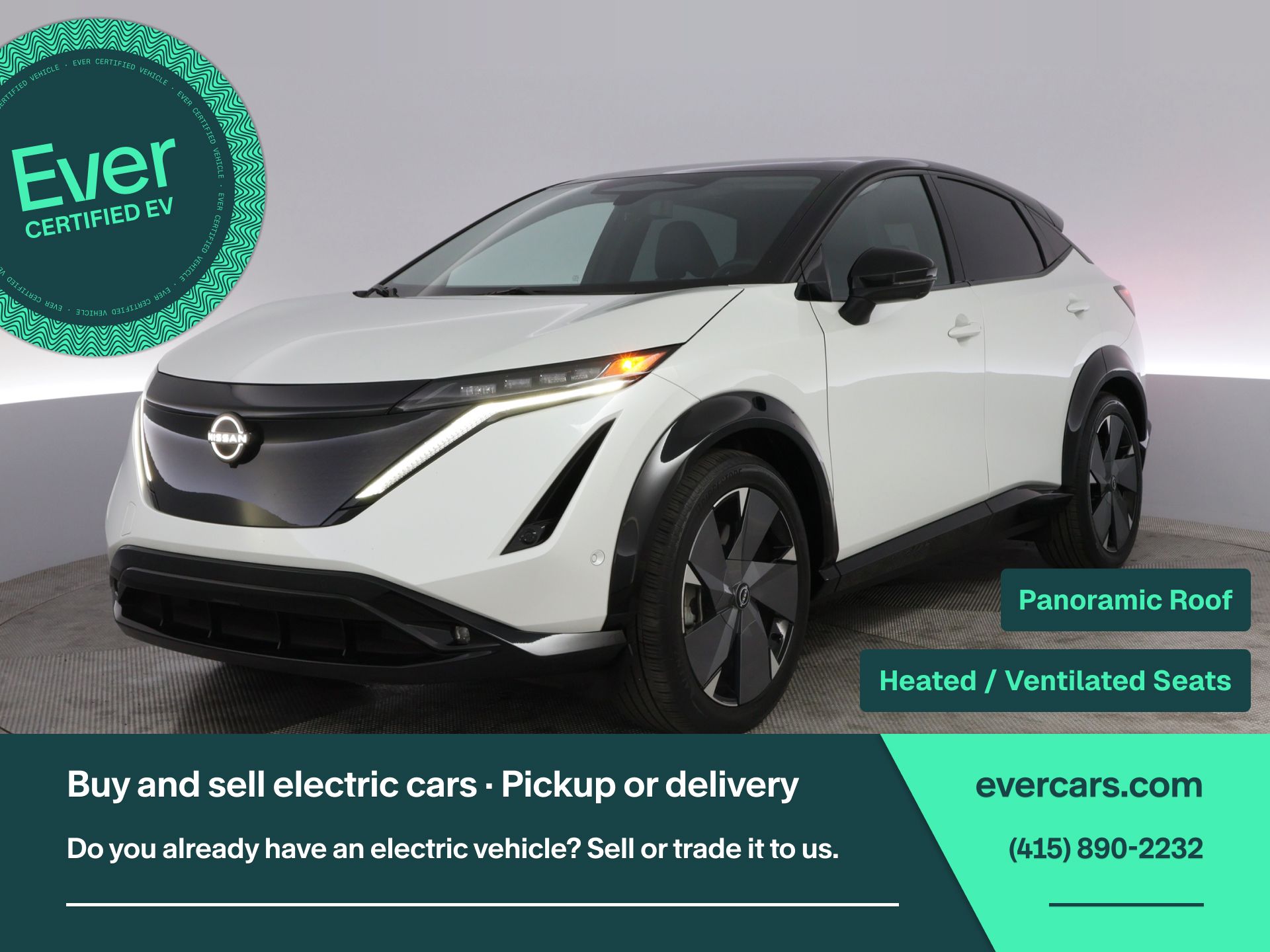 Everest White Pearl Tricoat/Black Diamond Pearl 2023 Nissan Ariya Platinum+ e-4ORCE SUV / Crossover All-Wheel Drive Continuously Variable Transmission