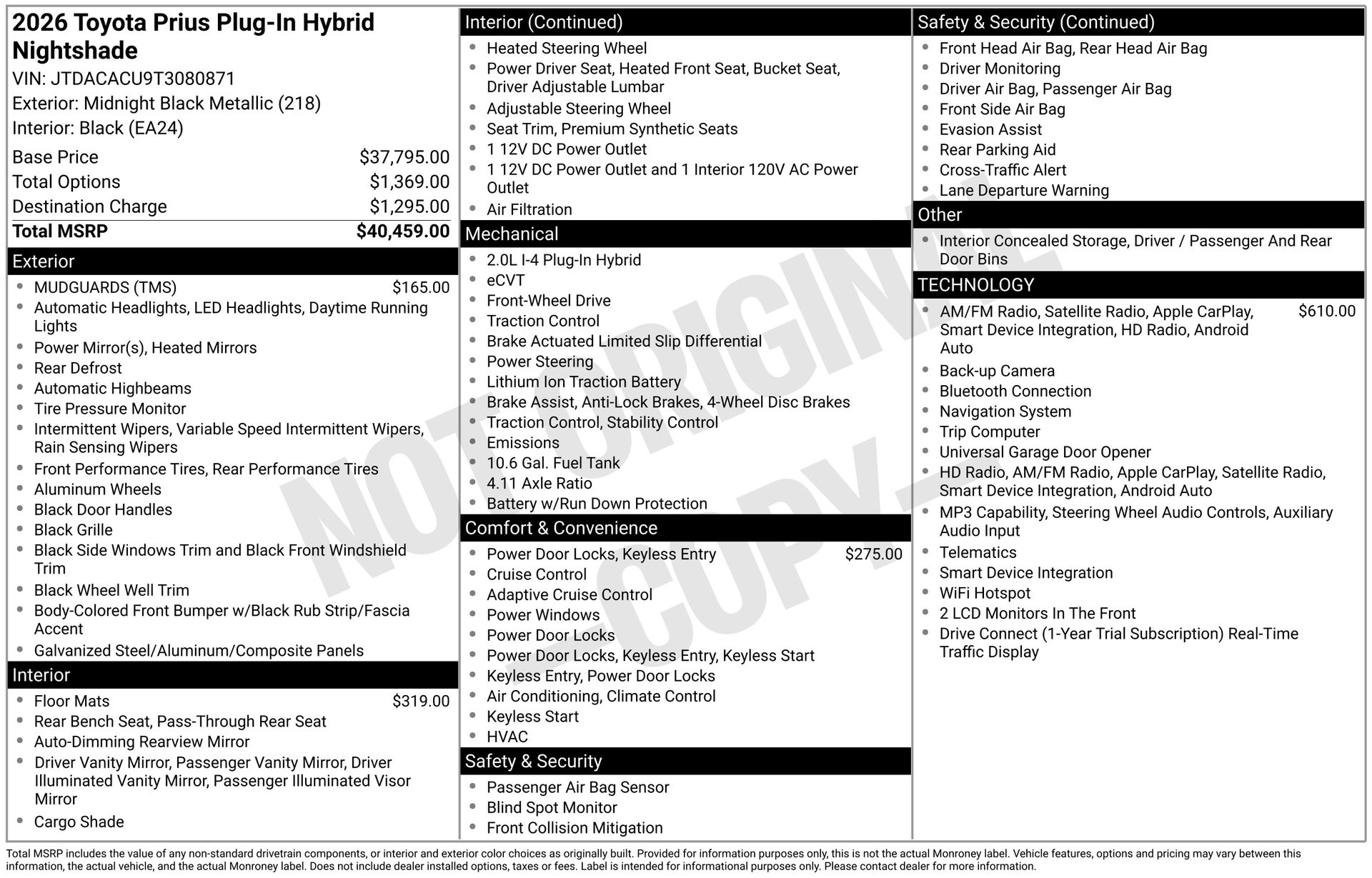 0218 2026 Toyota Prius Plug-In Hybrid Hatchback Front-Wheel Drive Continuously Variable Transmission